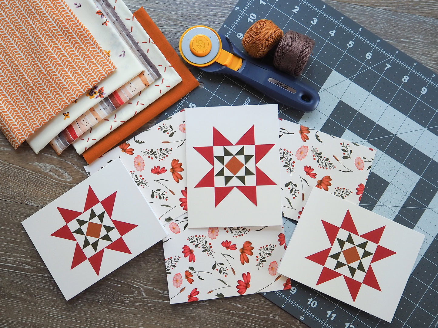 Pink Floral 1 Quilt Star Card Set