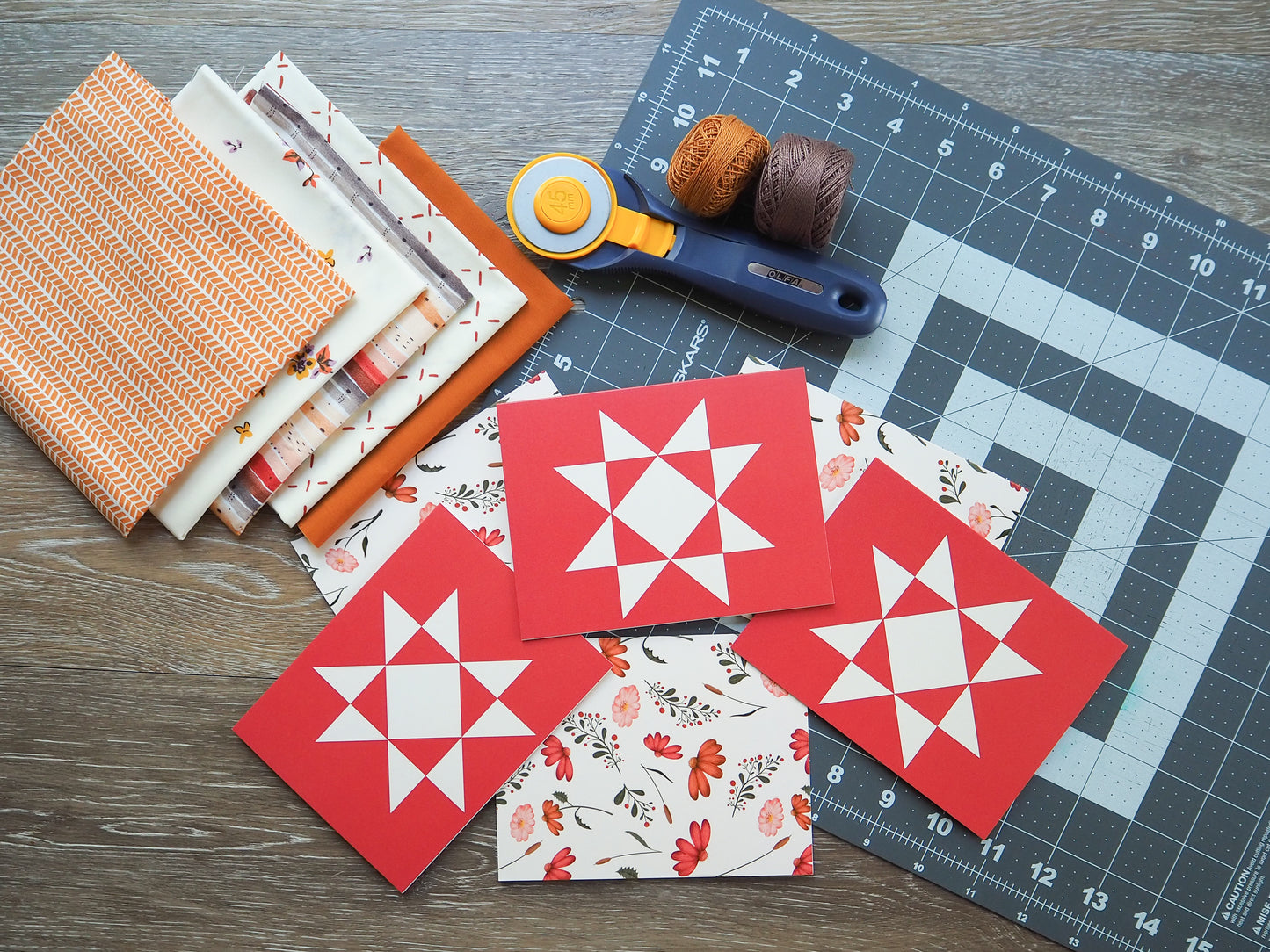 Pink Floral 2 Quilt Star Card Set