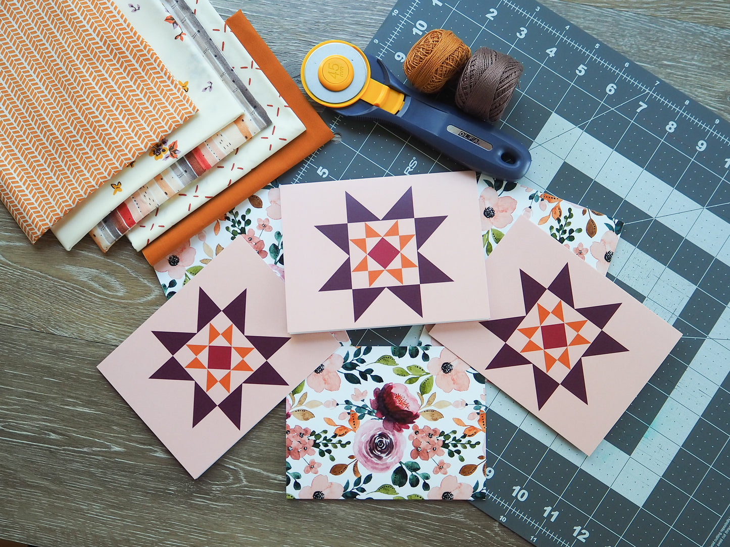 Plum Floral 1 Quilt Star Card Set