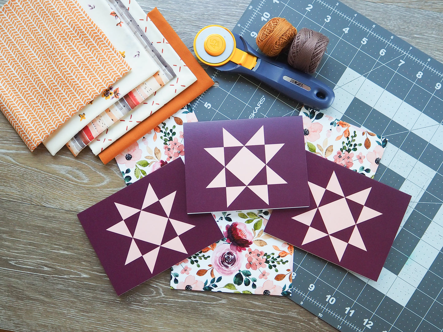 Plum Floral 2 Quilt Star Card Set