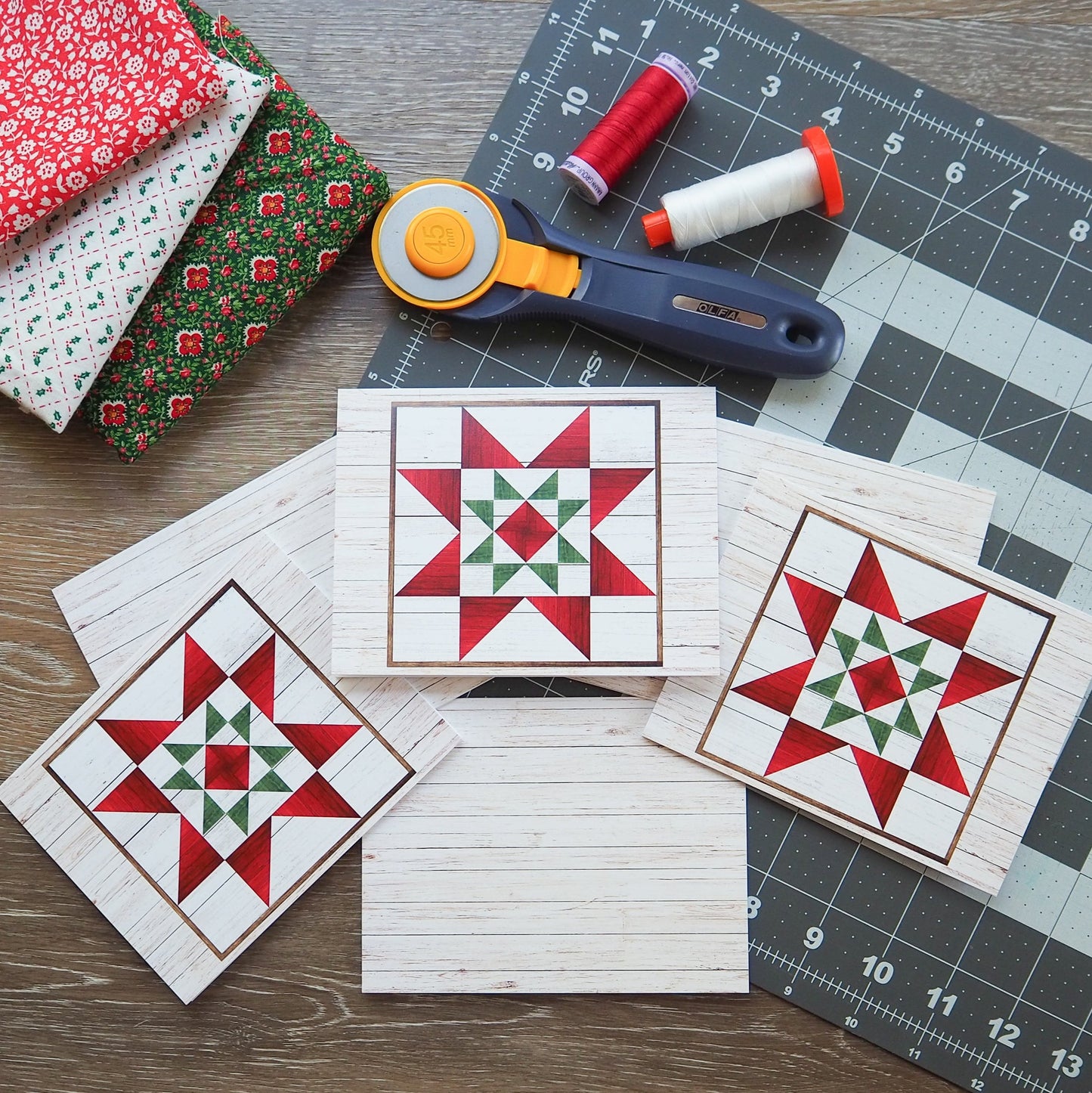 Christmas Barn Quilt Star Card Set