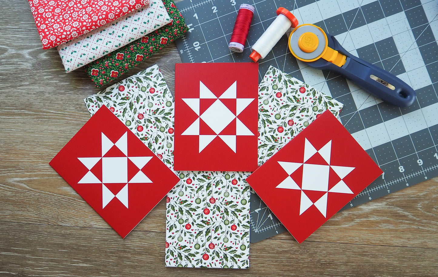 Christmas Red Quilt Star Card Set