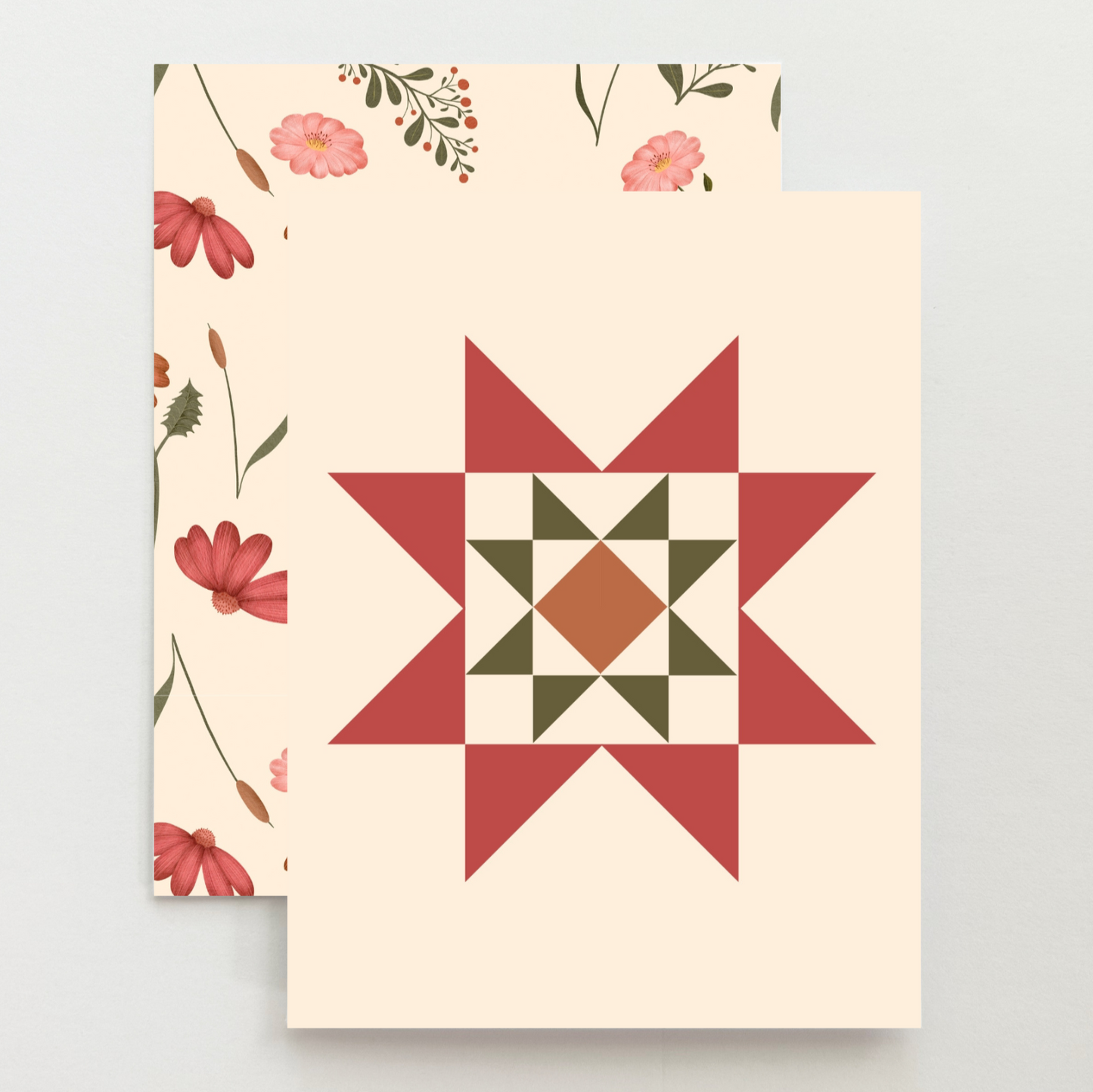 Pink Floral 1 Quilt Star Card Set