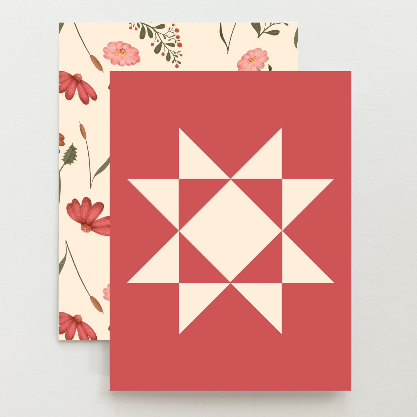 Pink Floral 2 Quilt Star Card Set