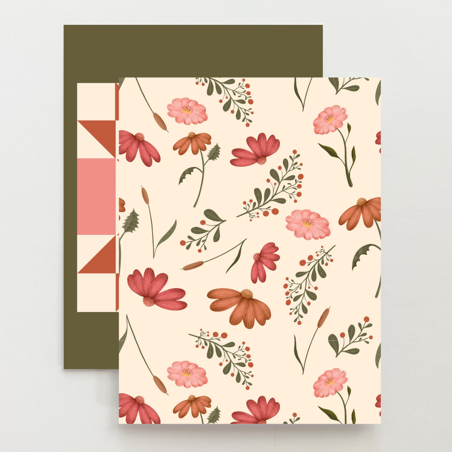 Pink Floral 3 Quilt Block Card Set
