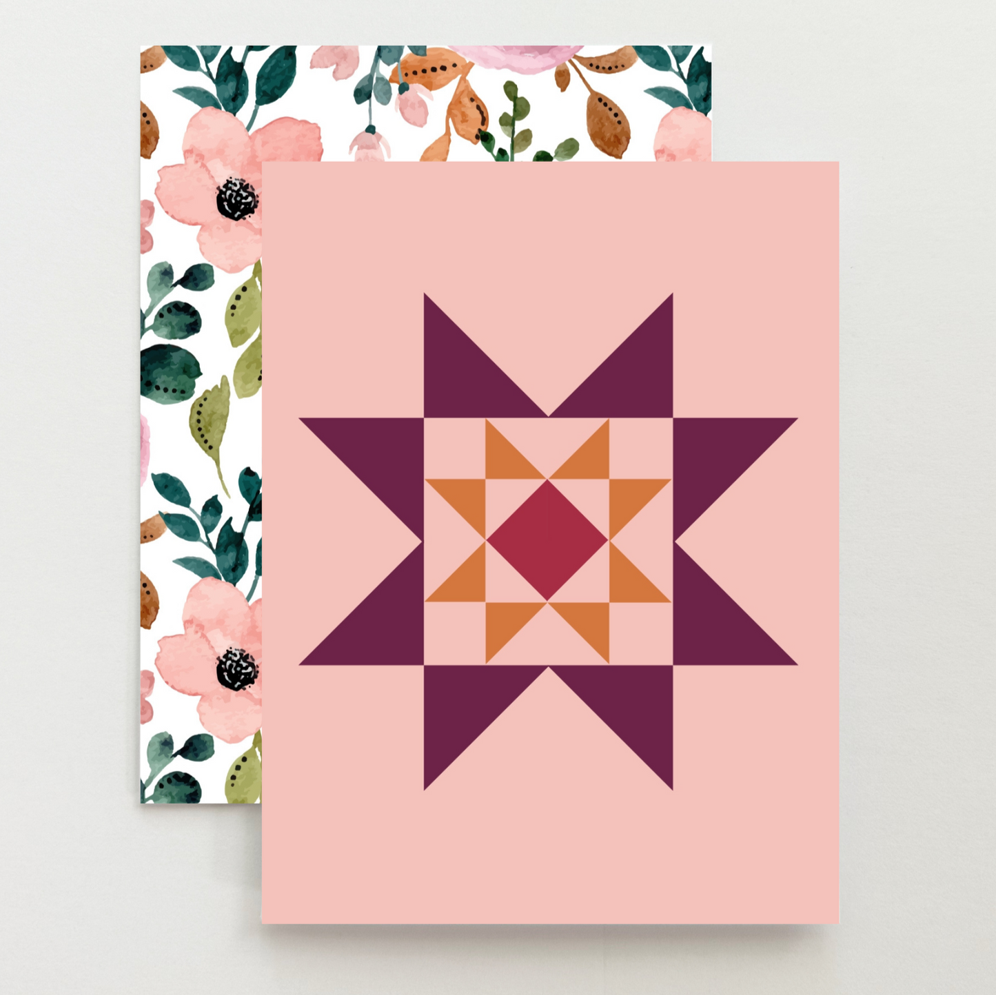 Plum Floral 1 Quilt Star Card Set