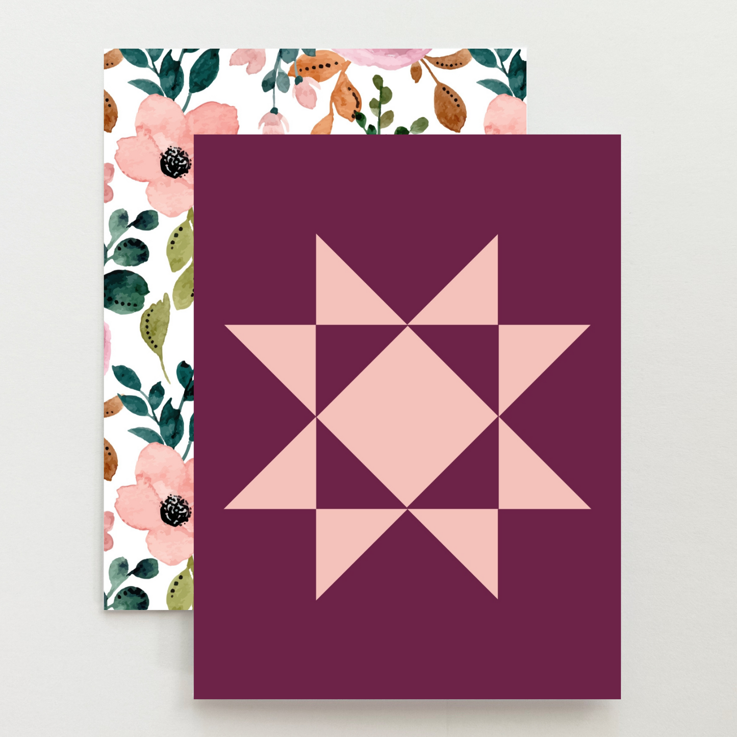 Plum Floral 2 Quilt Star Card Set