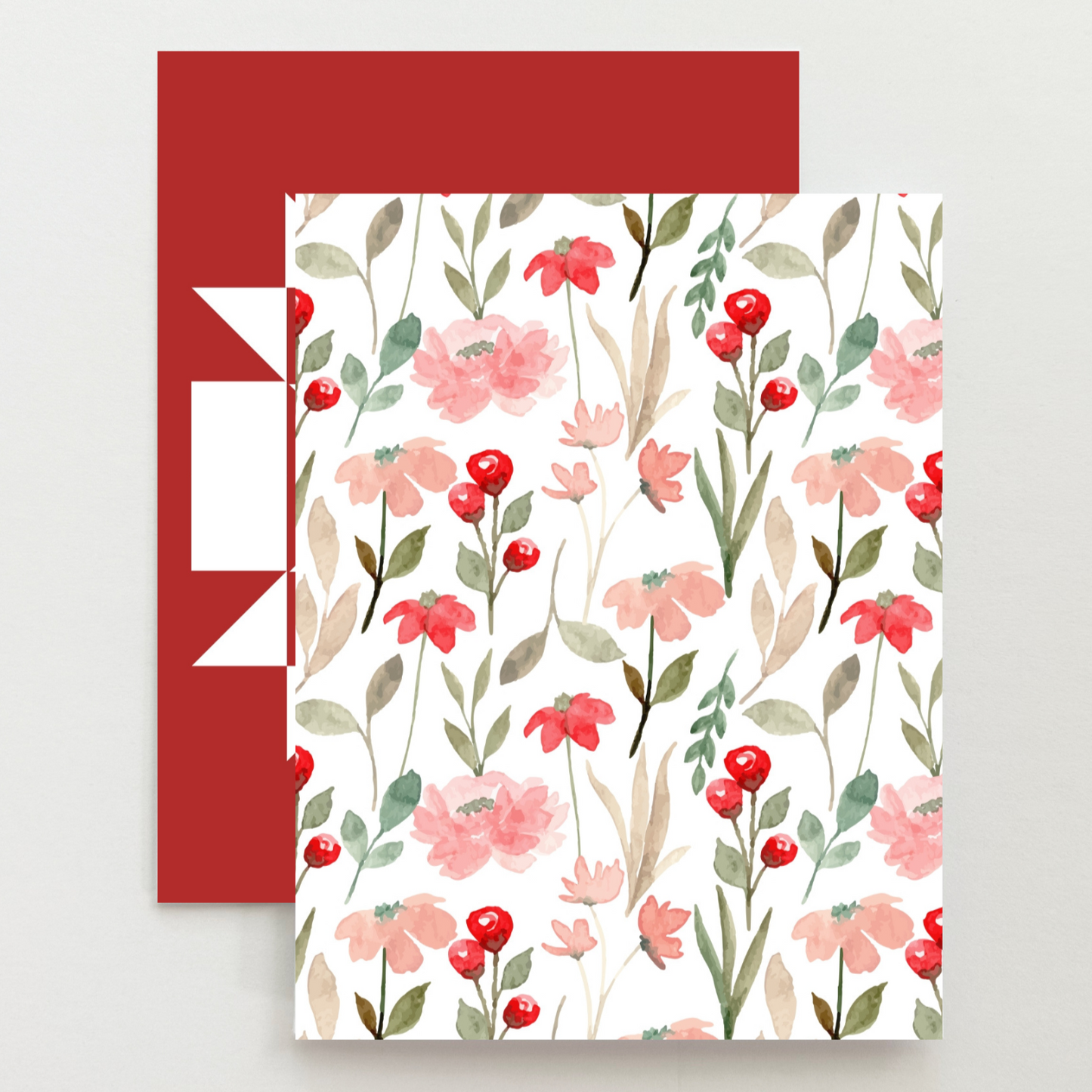 Red Floral Quilt Block Card Set