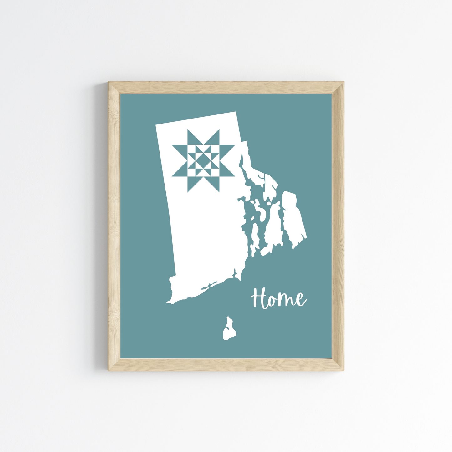 Rhode Island Home Quilt Star 8x10 Wall Art Print - Choose Your Color