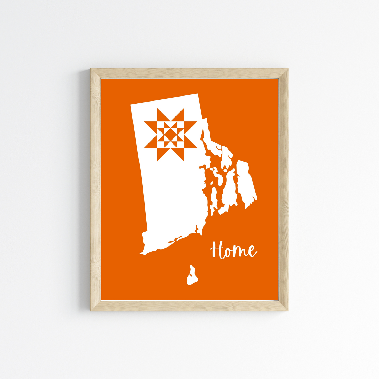 Rhode Island Home Quilt Star 8x10 Wall Art Print - Choose Your Color