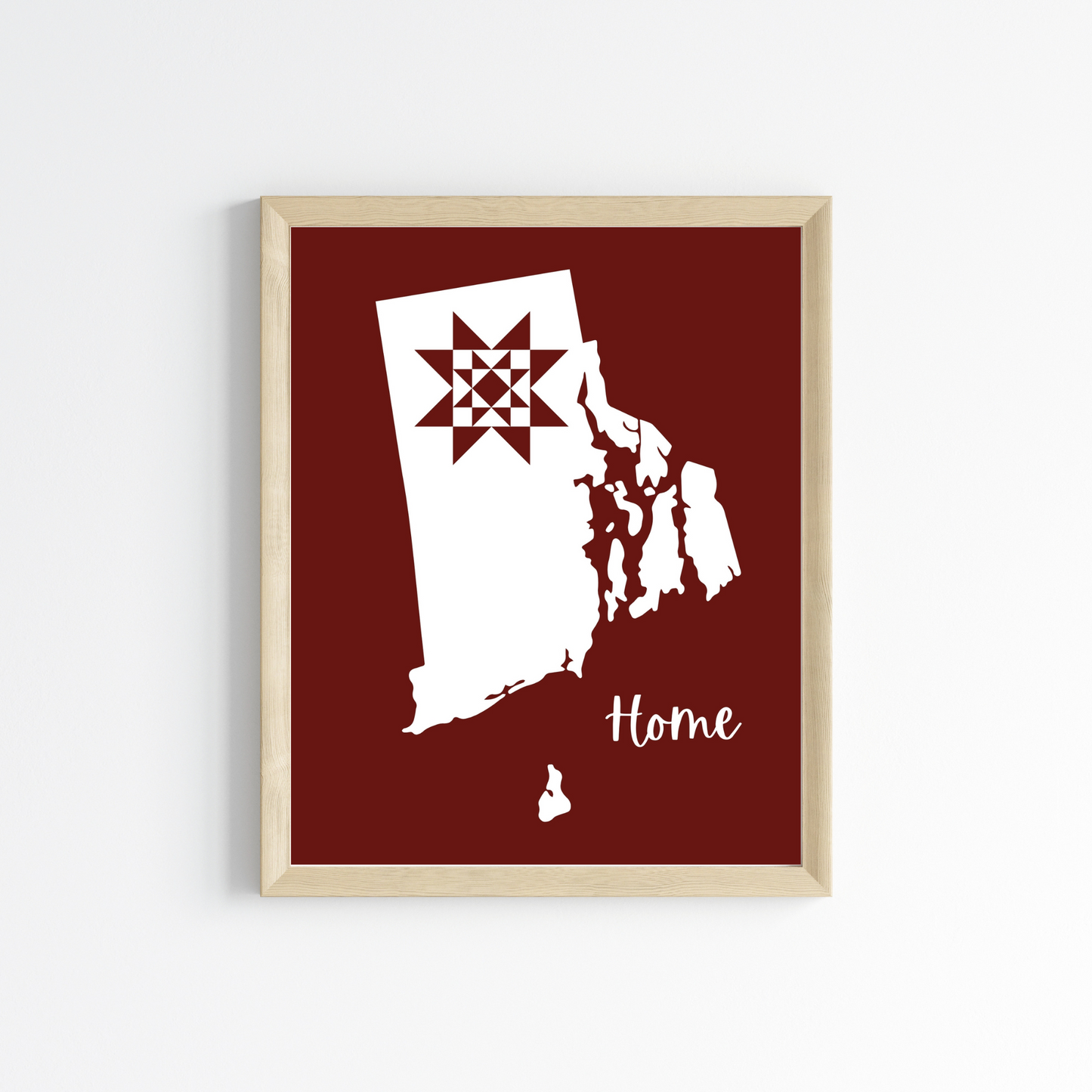 Rhode Island Home Quilt Star 8x10 Wall Art Print - Choose Your Color