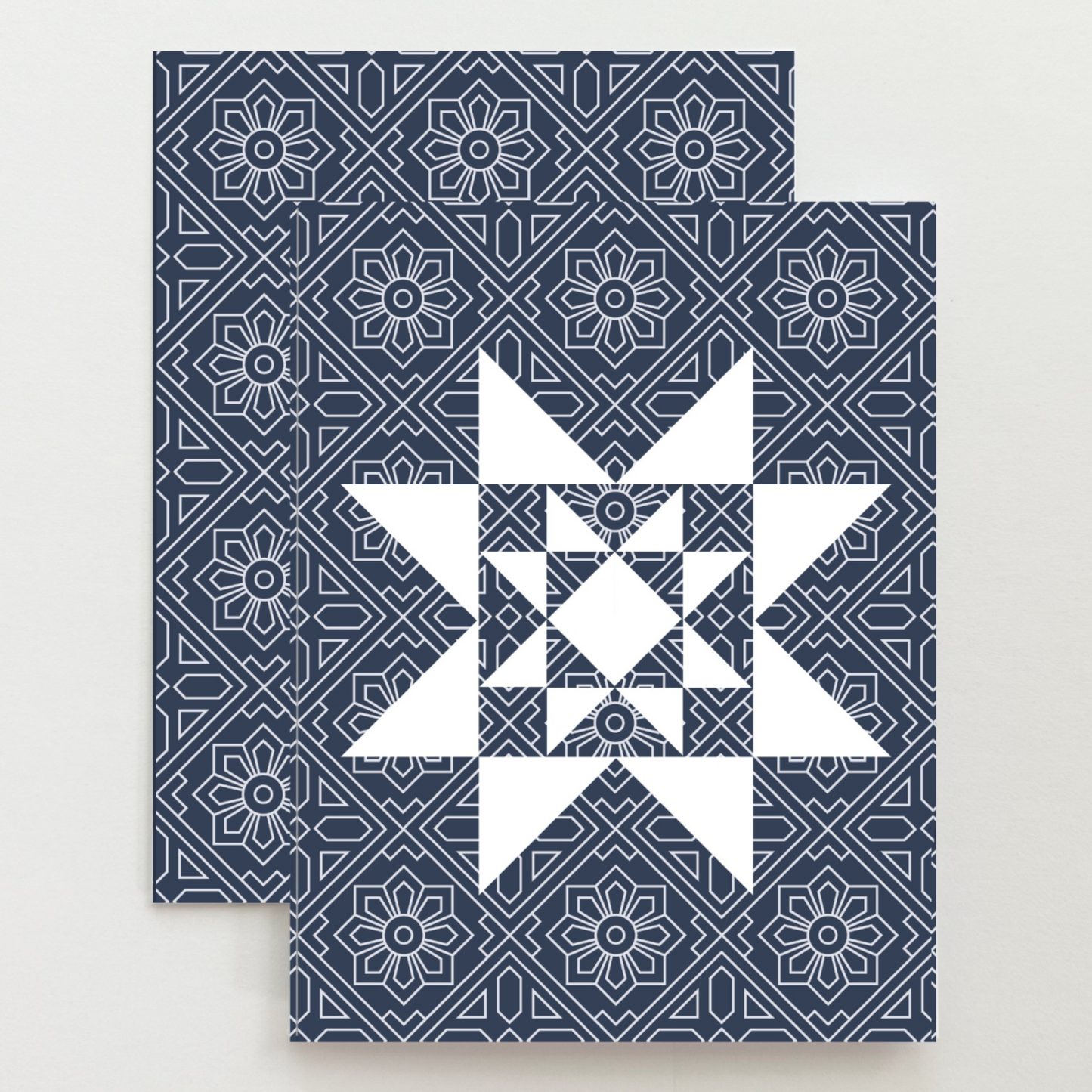 Dark Blue Vintage Quilt Star Card Set