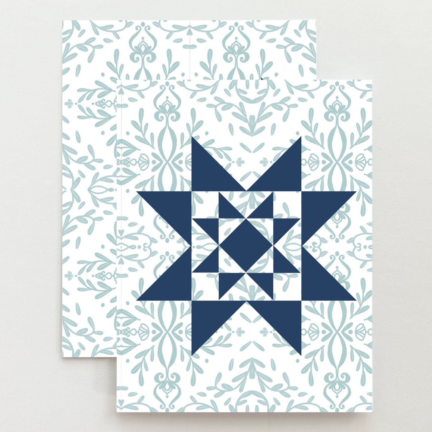 White and Aqua Vintage Quilt Star Card Set
