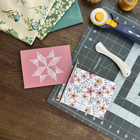 Mauve Modern Vintage Quilt Star Boxed Set of 6 Note Cards