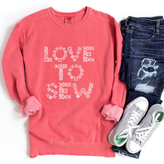Comfort Colors Love to Sew Quilt Block Letters Unisex Garment-dyed Sweatshirt - Free shipping!