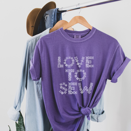 Comfort Colors Love to Sew Quilt Block Letters Unisex Garment-Dyed Heavyweight T-Shirt - Free shipping!