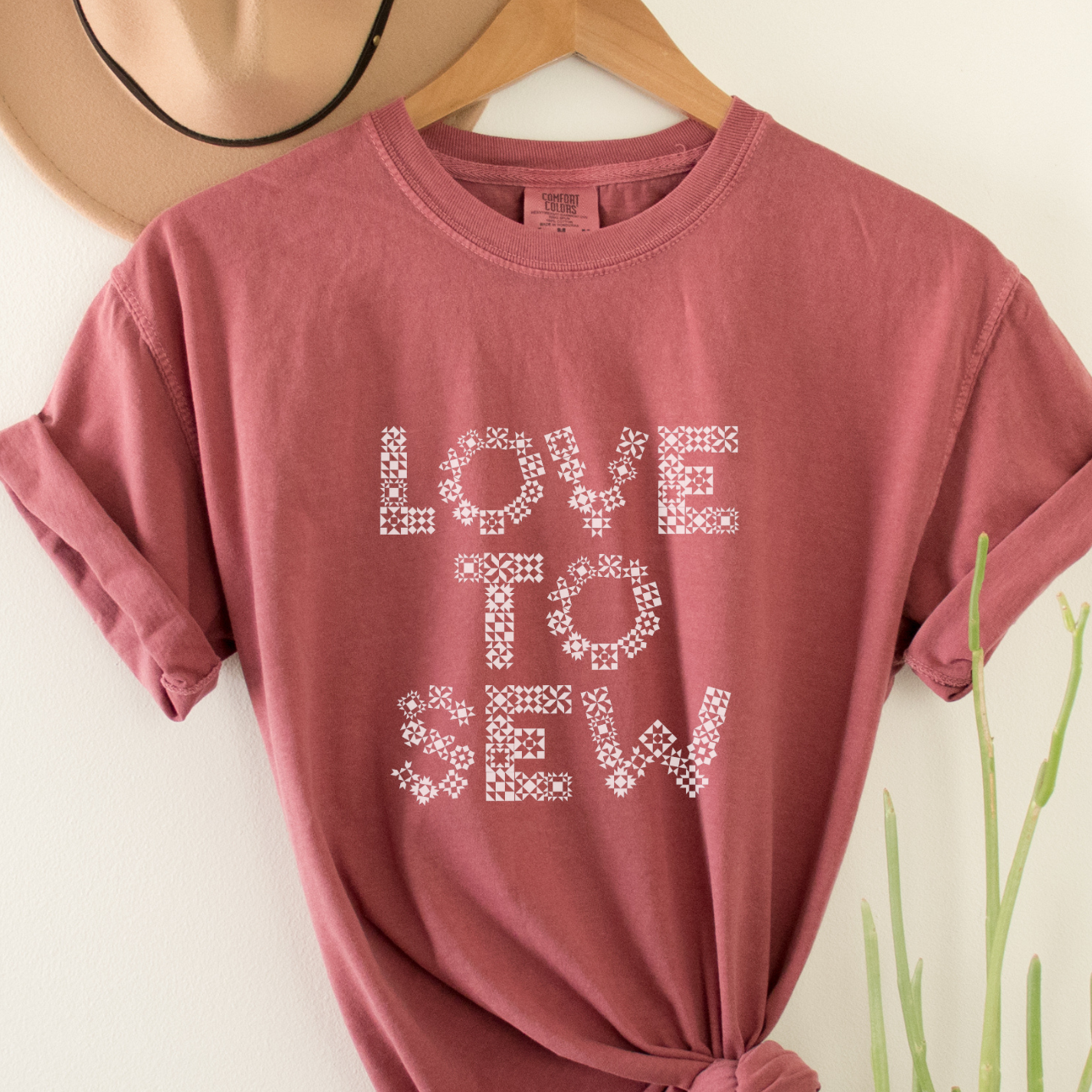 Comfort Colors Love to Sew Quilt Block Letters Unisex Garment-Dyed Heavyweight T-Shirt - Free shipping!