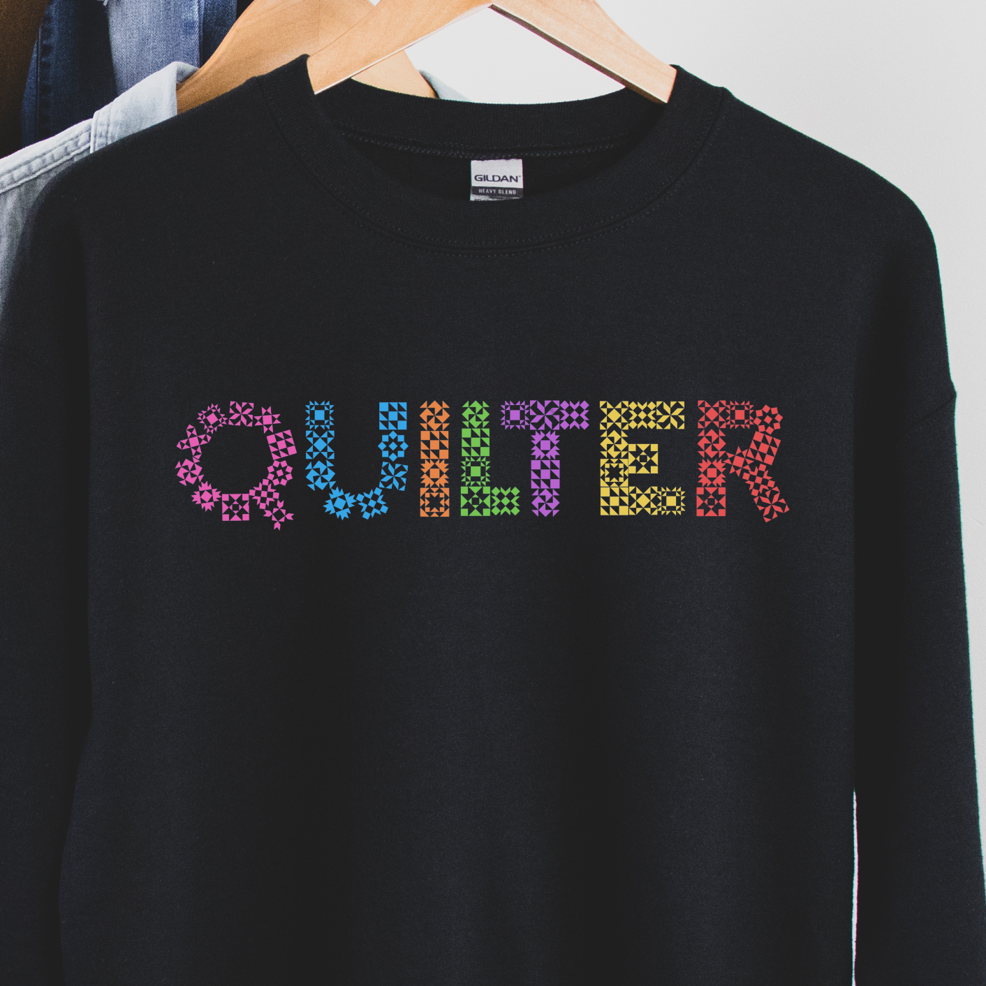 Gildan Quilter Multicolor Quilt Block Letters Unisex Sweatshirt - Free shipping!