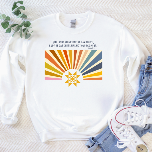 Light in the Darkness Bible Verse Quilt Block Premium Cotton Heritage Crewneck Sweatshirt - Choose Your Color