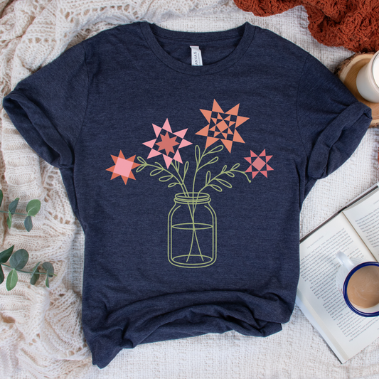 Mason Jar Quilt Flowers Bella+Canvas T-Shirt - Free shipping!