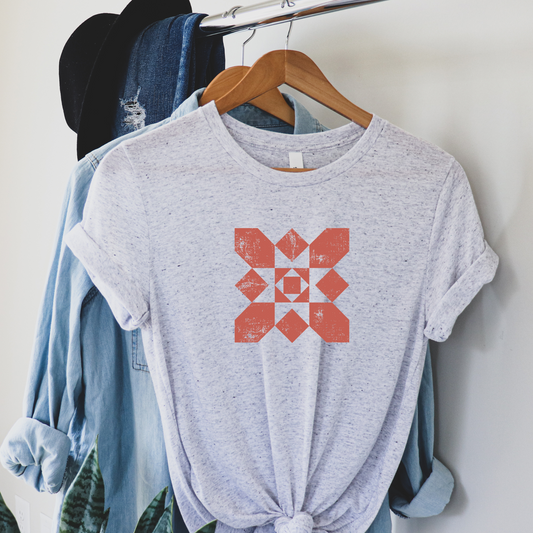Bella + Canvas Vintage Rust Quilt Block Soft & Cozy T-Shirt - Choose Your Color