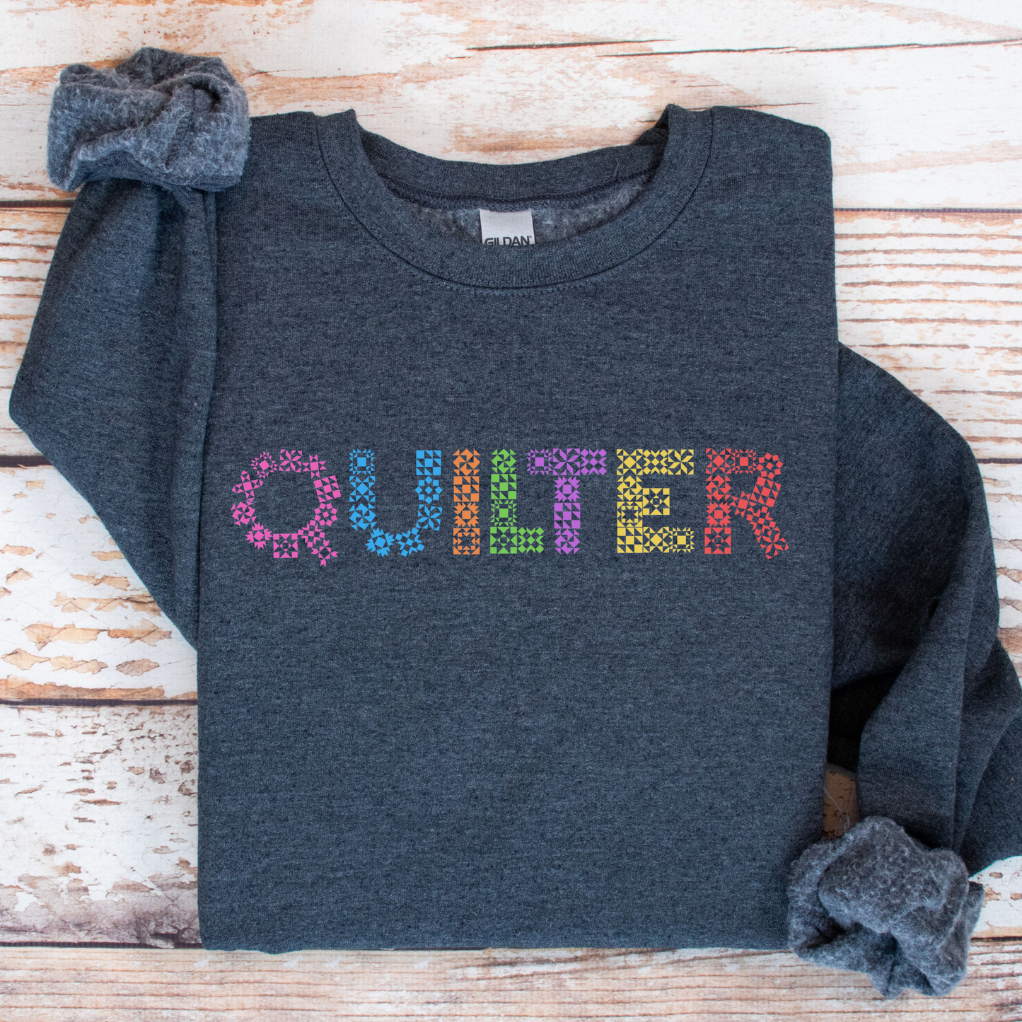 Gildan Quilter Multicolor Quilt Block Letters Unisex Sweatshirt - Free shipping!