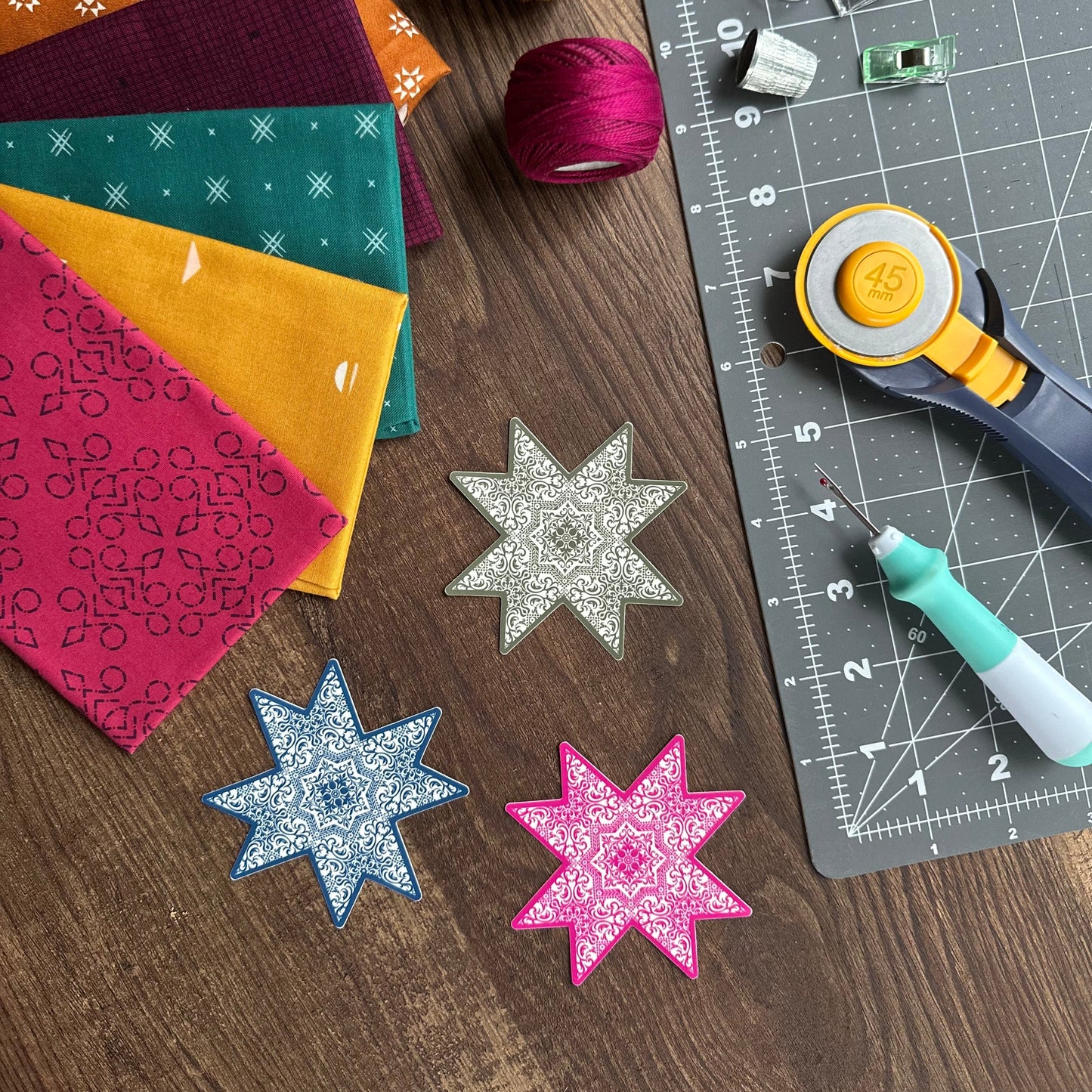 Modern Vintage Turquoise Quilt Star Sticker