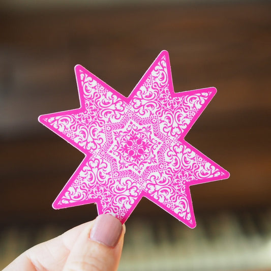 Modern Vintage Pink Quilt Star Sticker