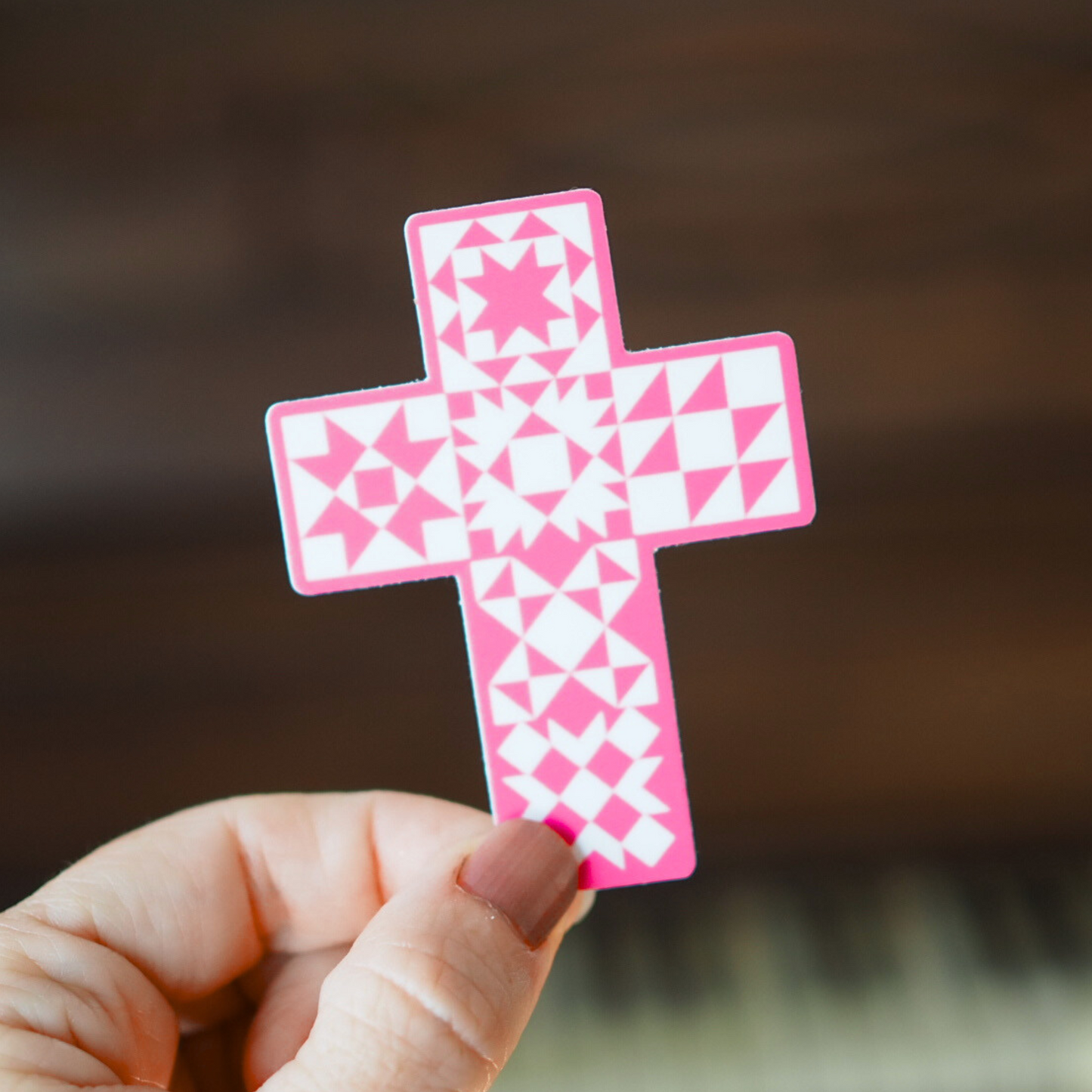 Quilt Cross Pink Sticker