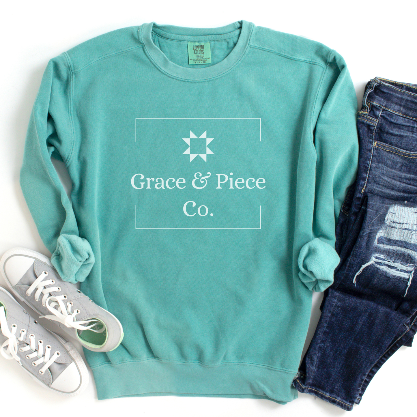 Comfort Colors Grace & Piece Co. Logo Quilt Block Letters Unisex Garment-dyed Sweatshirt - Free shipping!