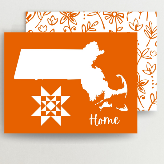 Massachusetts Home Quilt Star Gift Set of 6 Blank Cards - Choose Your Color