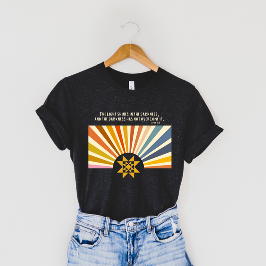 Bella + Canvas Light in the Darkness Bible Verse Quilt Star T-Shirt - Choose Your Color