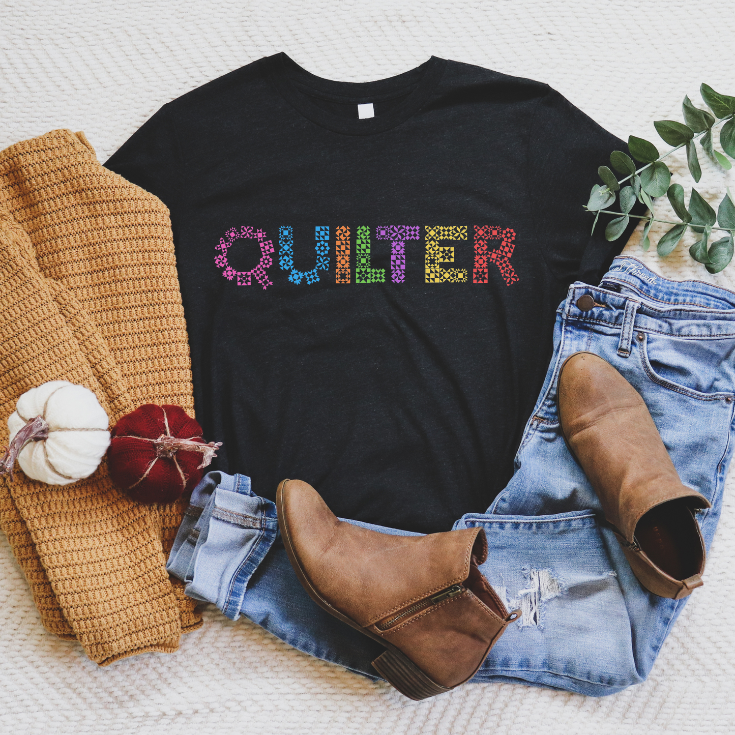 Bella+Canvas Quilter Multicolor Quilt Block Letters Unisex T-Shirt - Free shipping!