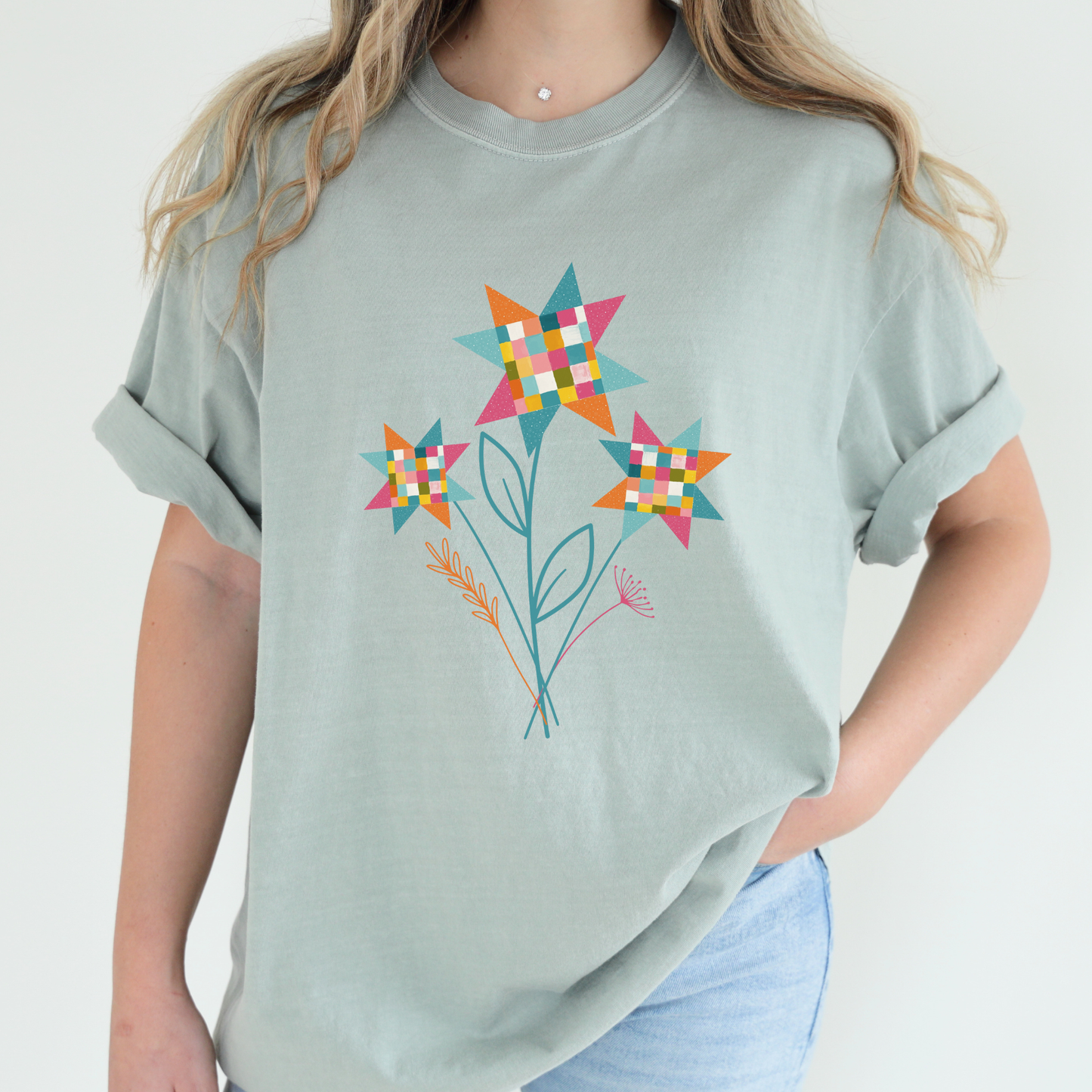 Quilter Colorful Flowers T-Shirt