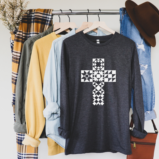 Bella + Canvas Quilt Block Cross Long Sleeve T-Shirt