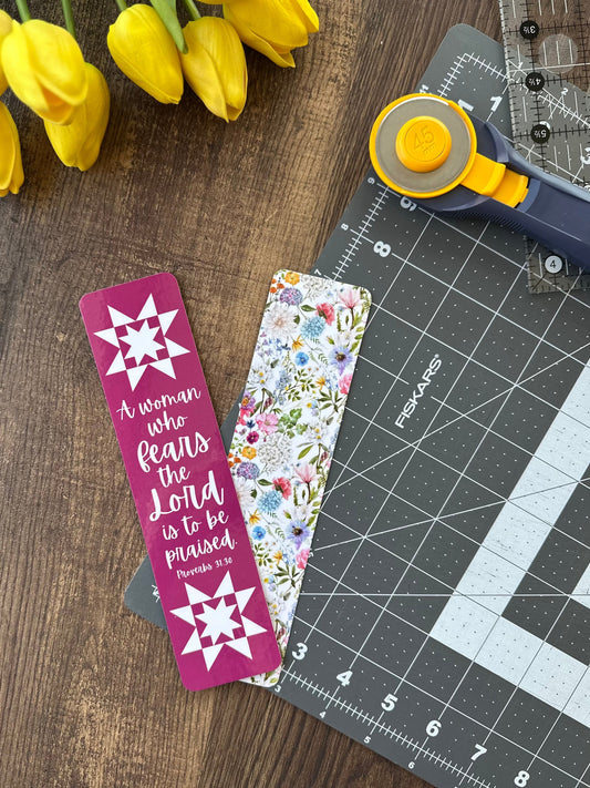 Berry Floral Bible Verse Quilt Laminated Bookmark