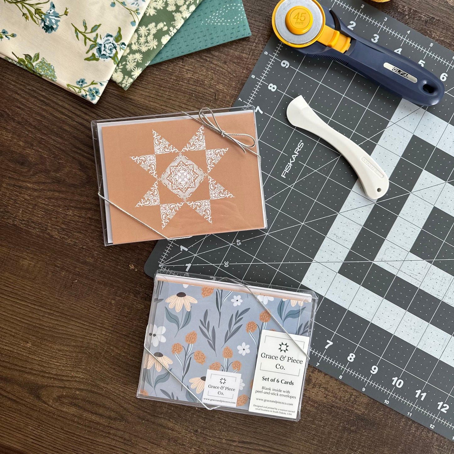 Honey Modern Vintage Quilt Star Boxed Set of 6 Note Cards