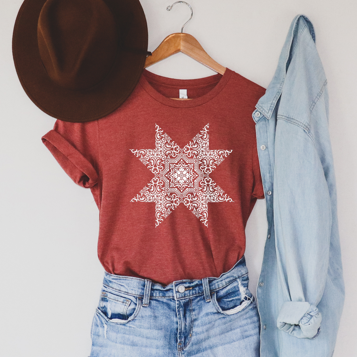 Modern Vintage Quilt Star T-Shirt - Choose your color - Free shipping!