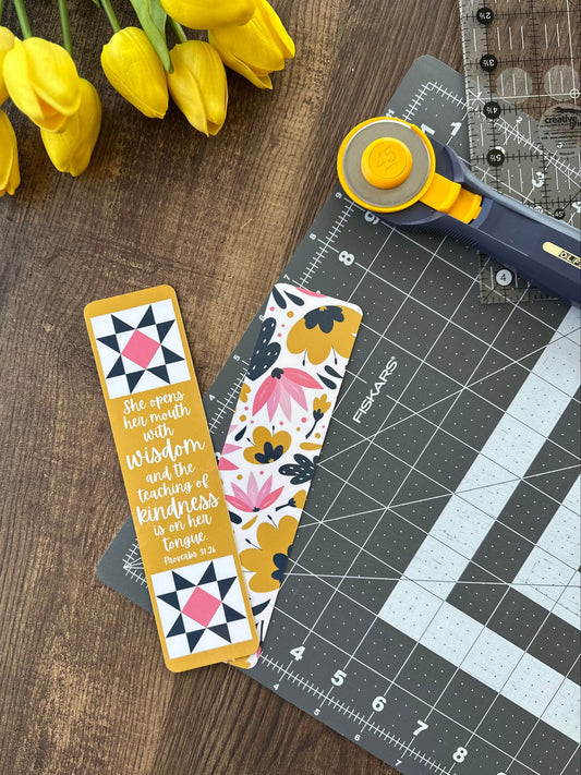 Golden Floral Bible Verse Quilt Laminated Bookmark