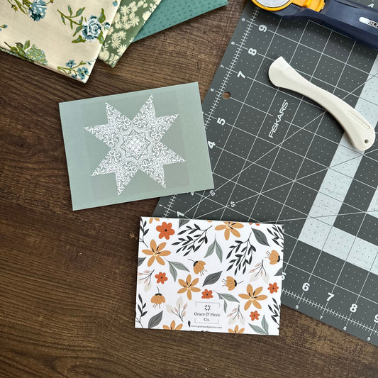 Sage Modern Vintage Quilt Star Boxed Set of 6 Note Cards