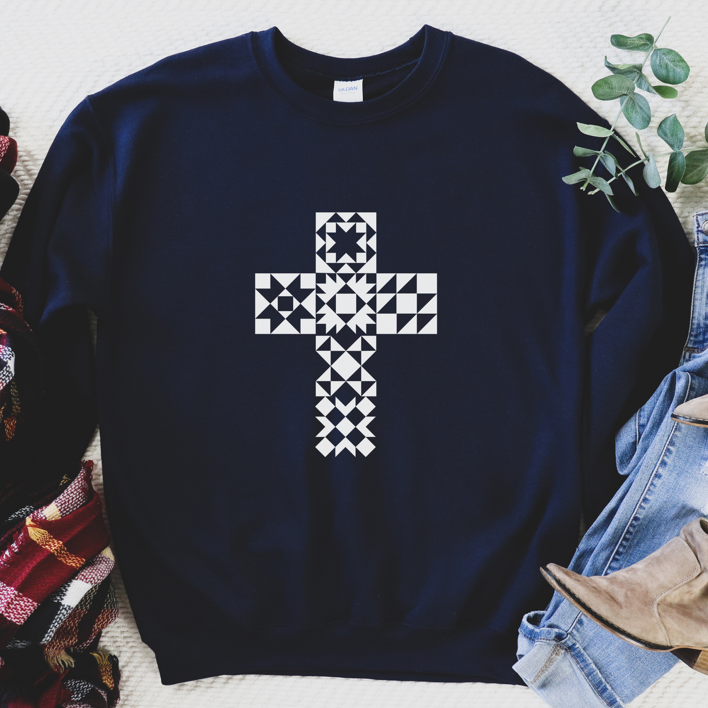 Gildan Quilt Block Cross Classic Crewneck Sweatshirt