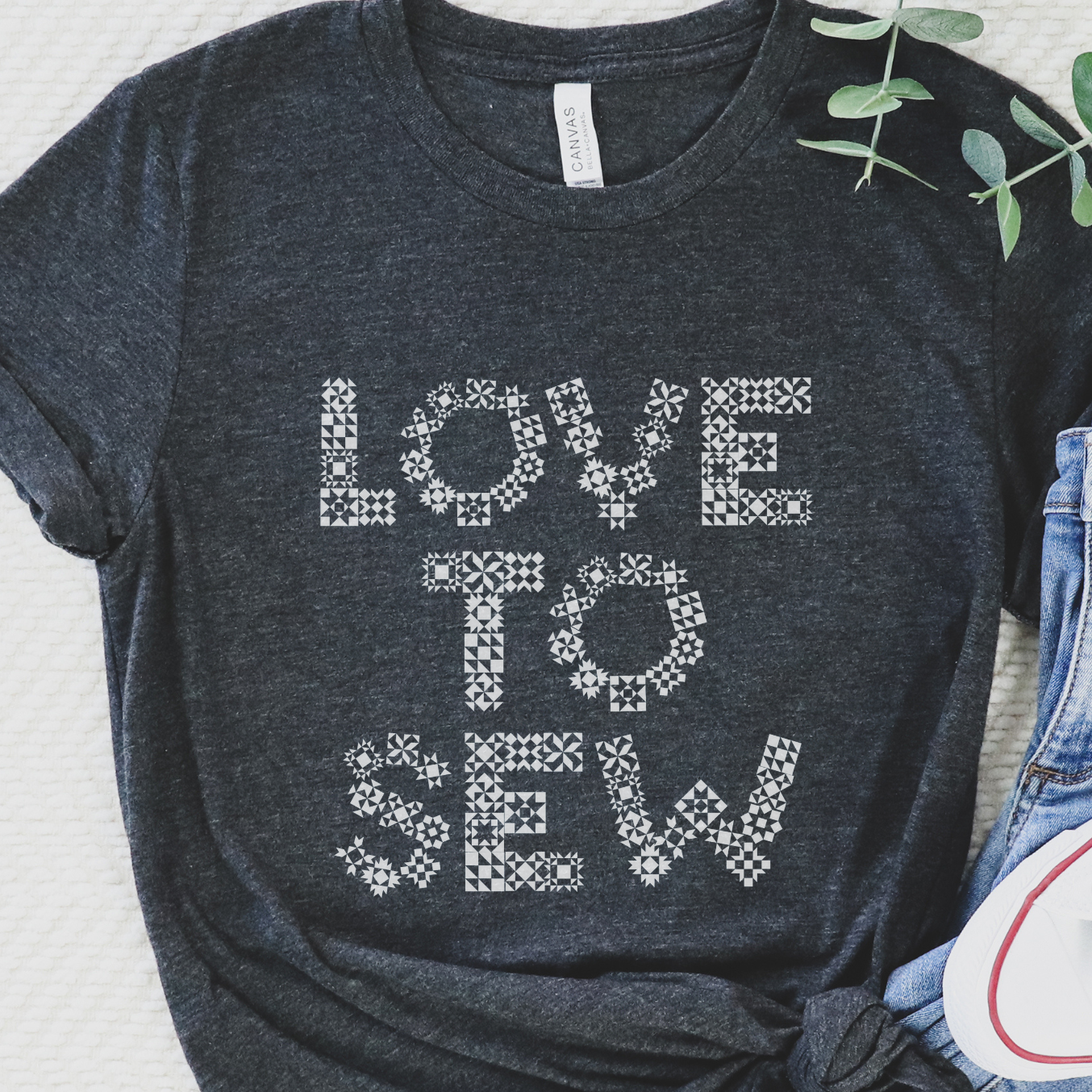 Bella+Canvas Love to Sew Quilt Block Letters Unisex T-Shirt - Free shipping!