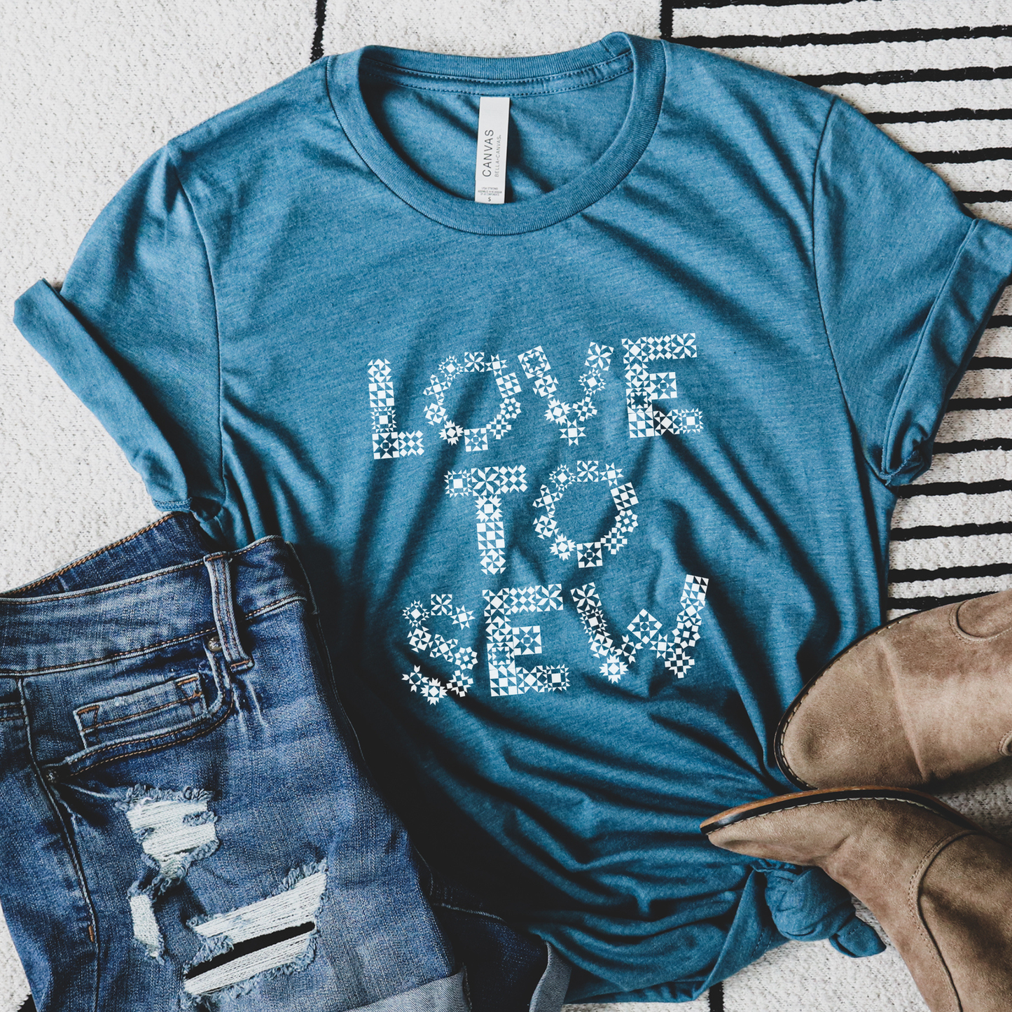 Bella+Canvas Love to Sew Quilt Block Letters Unisex T-Shirt - Free shipping!