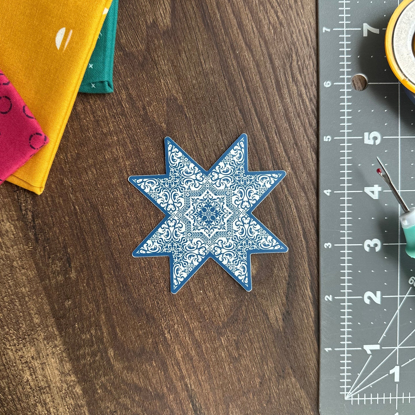 Modern Vintage Turquoise Quilt Star Sticker