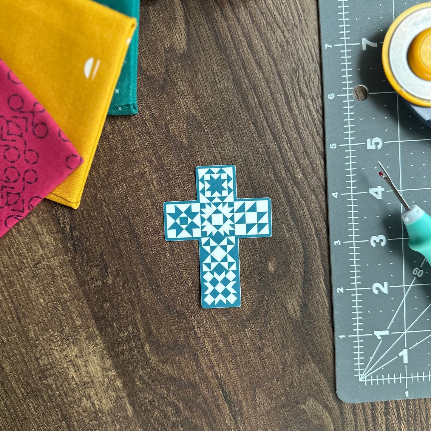 Quilt Cross Turquoise Sticker