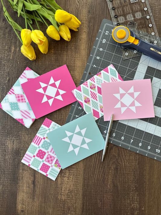 Pink and Teal Quilt Assorted Blank Note Cards Gift Set