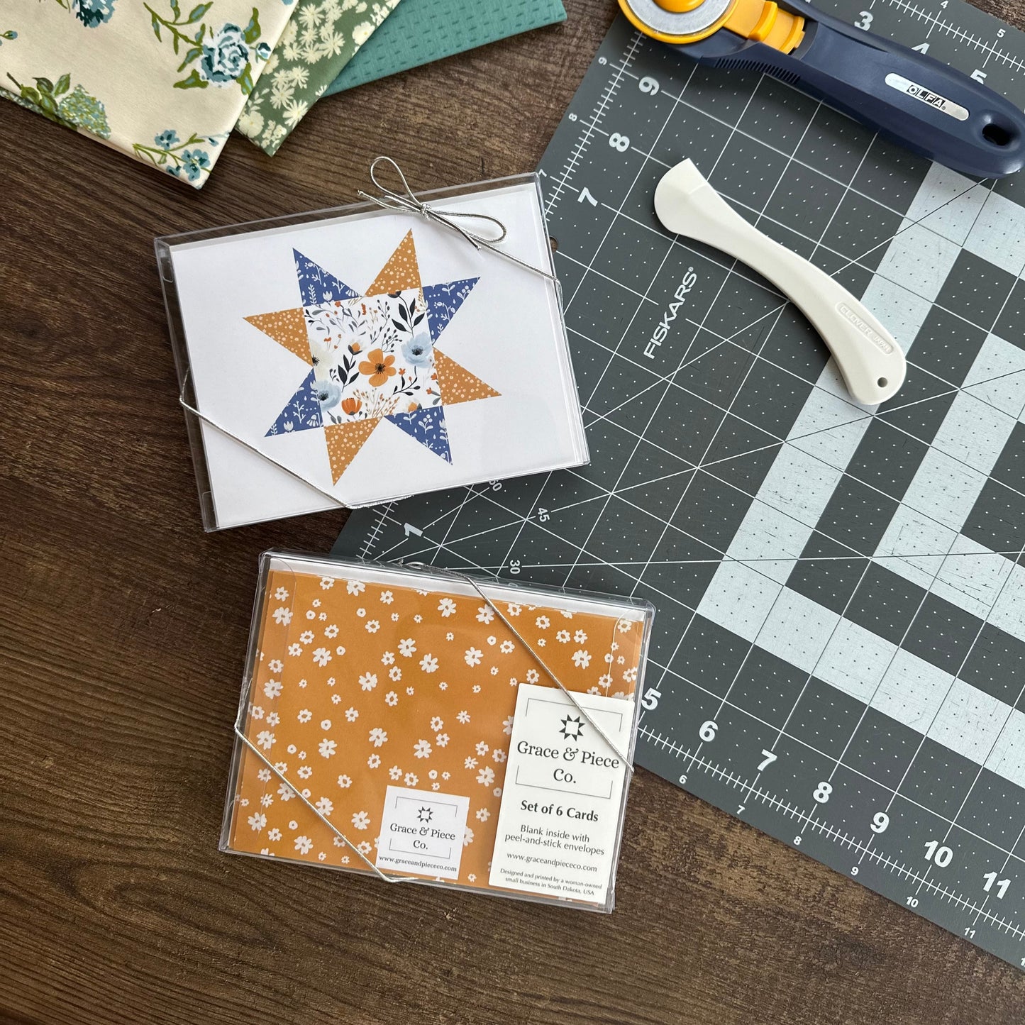 Prairie Flowers Quilt Star Boxed Set of 6 Note Cards