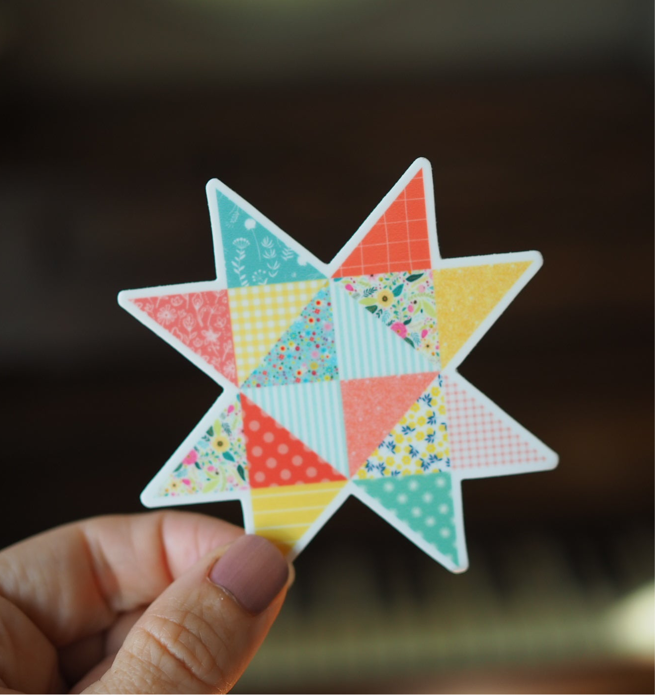 Pretty Patchwork Quilt Star Sticker
