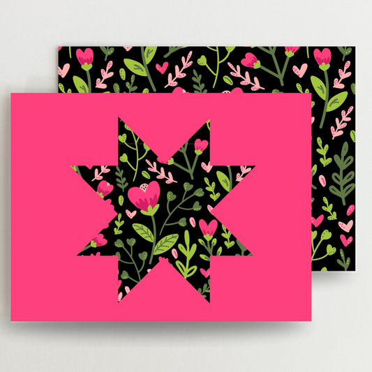 Sassy Pink and Black Floral Blank Note Cards Set