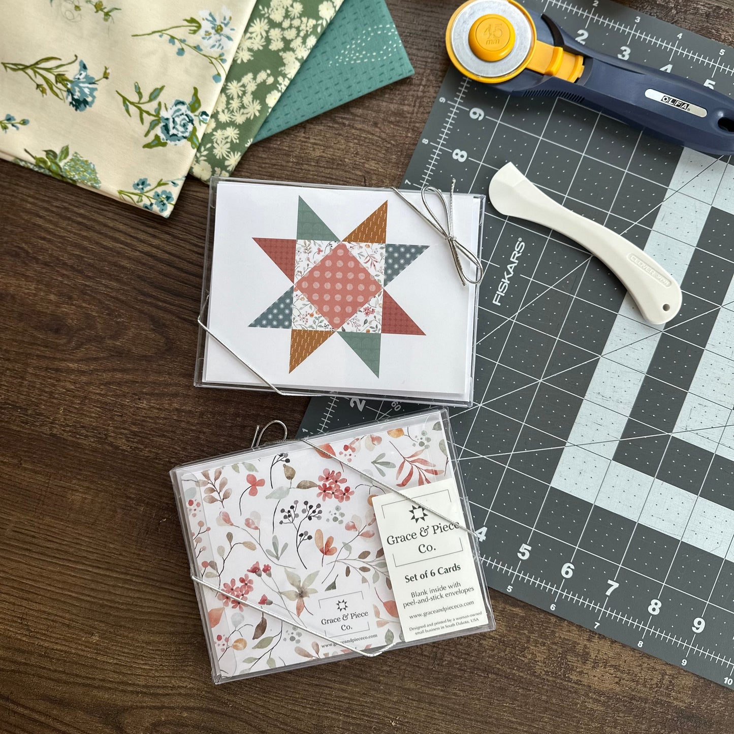 Floral Friendship Quilt Star Boxed Set of 6 Note Cards